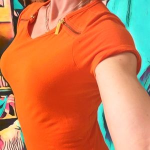 Michael Kors double zipper size small orange top